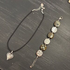 Brighton Black Cord Necklace with Silver Heart Pendant